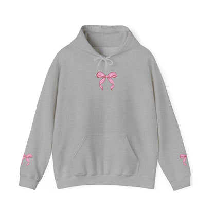 Coquette Pink Center Bow Pullover Hoodie with Bow Sleeves