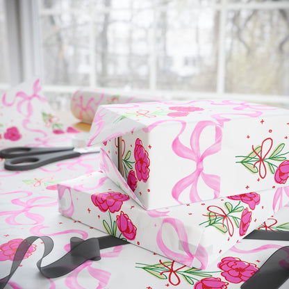 Pink Bows & Flower Wrapping Paper — Coquette Gift Wrap