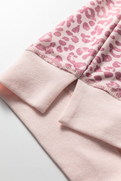 Khaki Leopard Print Patchwork Crew Neck Sweatshirt