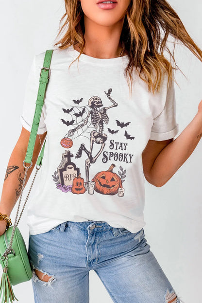 Skeleton Graphic Round Neck Short Sleeve T-Shirt