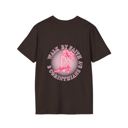 walk by faith cowgirl boot christian shirt (front and back)