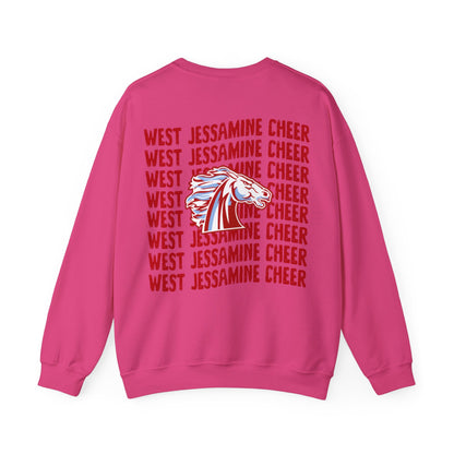 West Jessamine Cheer Crewneck Sweatshirt — Back ‘West Jessamine Cheer’ with Horse Logo - Unisex