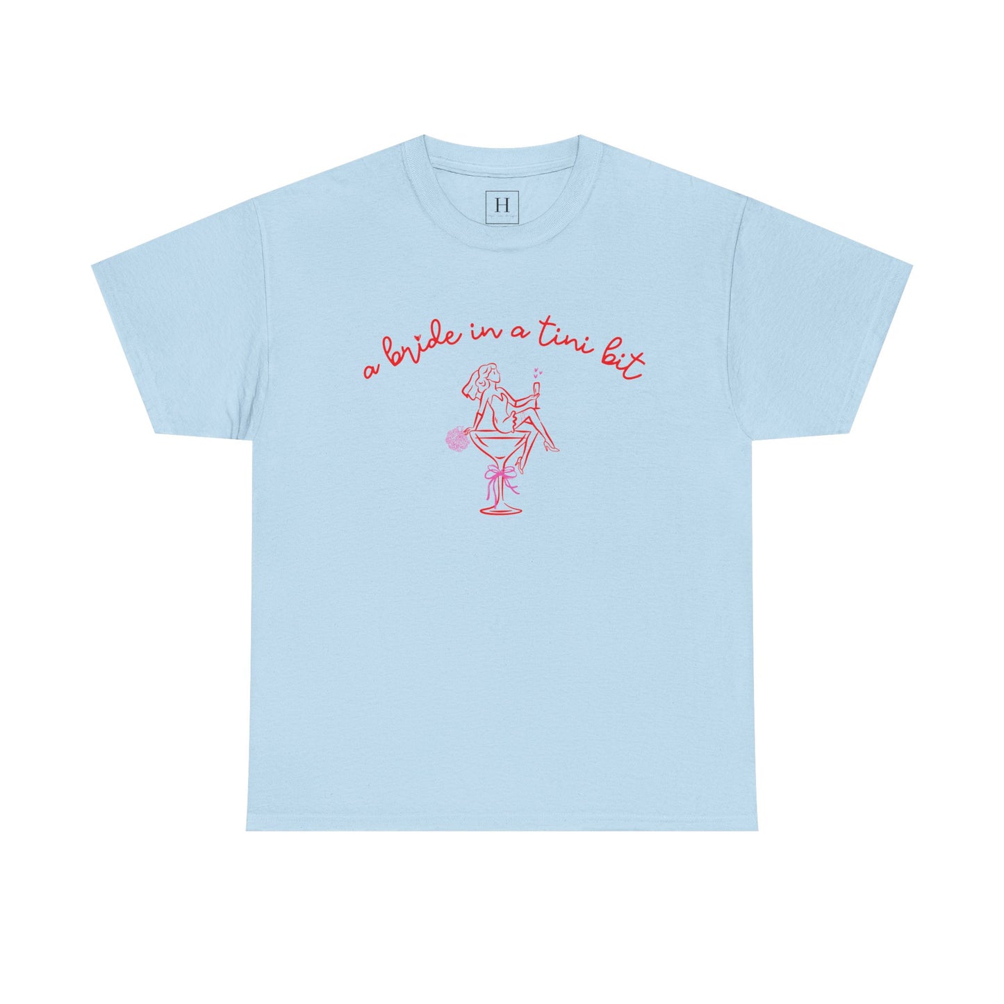 Bride in a Tiny Bit Martini Tee — Wedding Bachelorette Party Shirt with Bouquet & Hearts