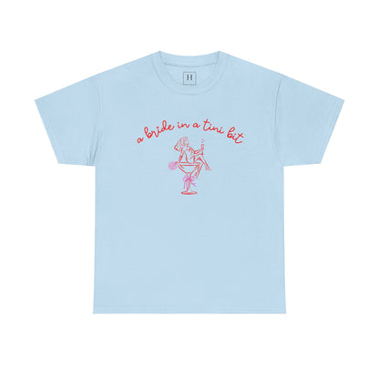 Bride in a Tiny Bit Martini Tee — Wedding Bachelorette Party Shirt with Bouquet & Hearts