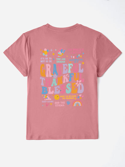 Grateful Thankful Blessed Graphic Round Neck Short Sleeve T-Shirt