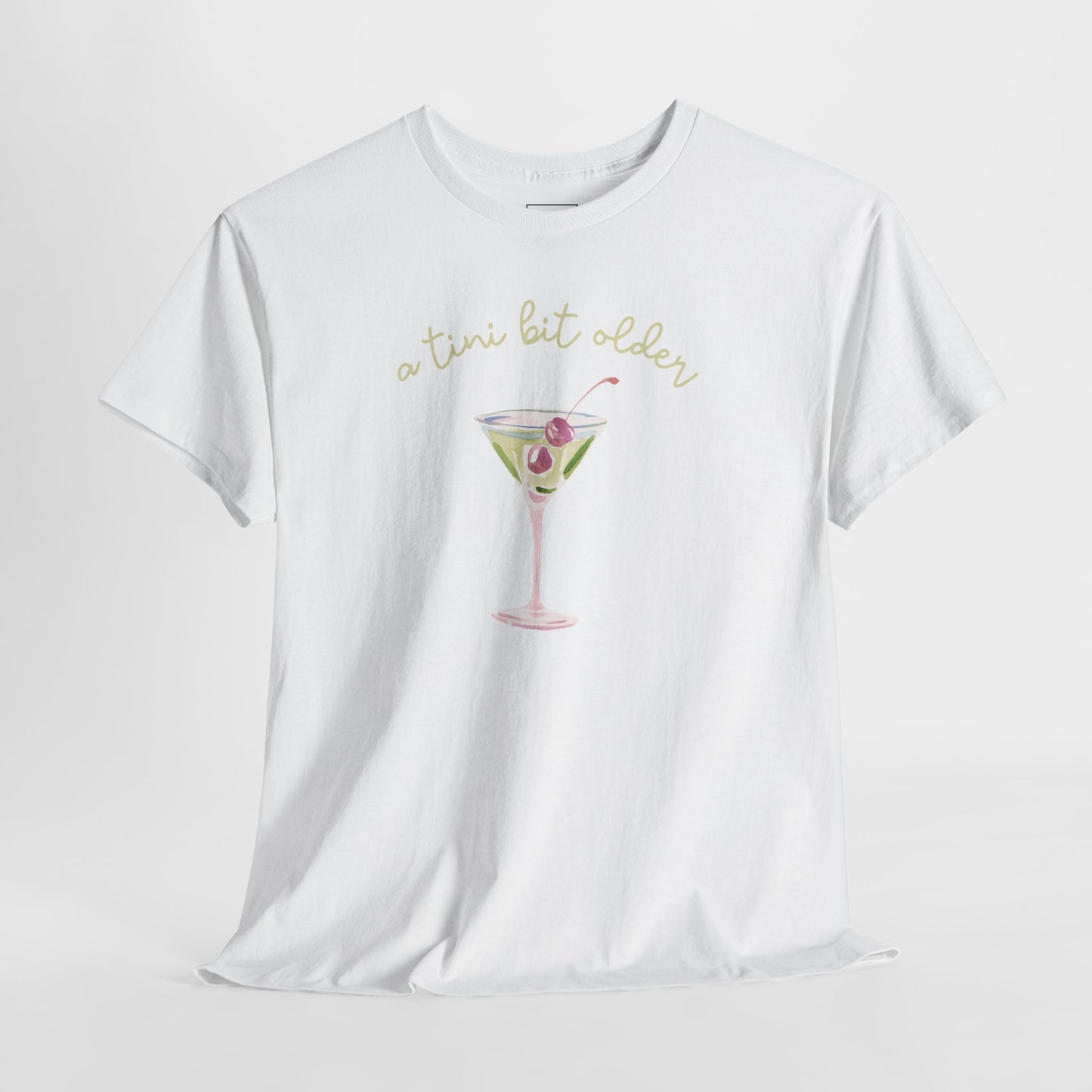 Cute "A Tini Bit Older" Martini T-Shirt — Retro Pink & Green Cocktail Tee