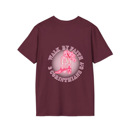 walk by faith cowgirl boot christian shirt (front and back)