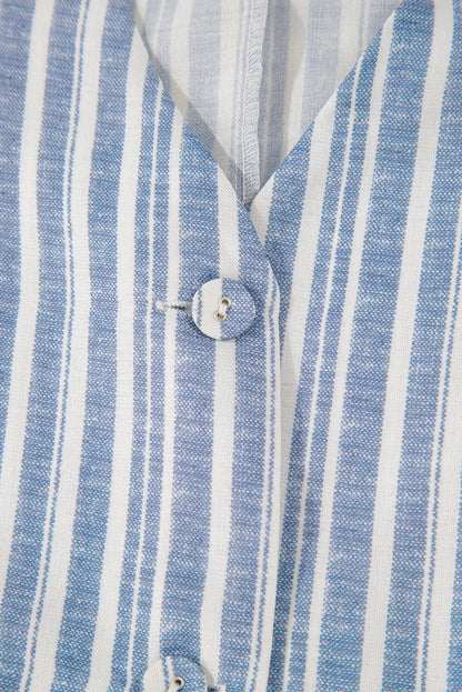 Sky Blue Stripe Buttoned Office Waistcoat Mini Skirt Set