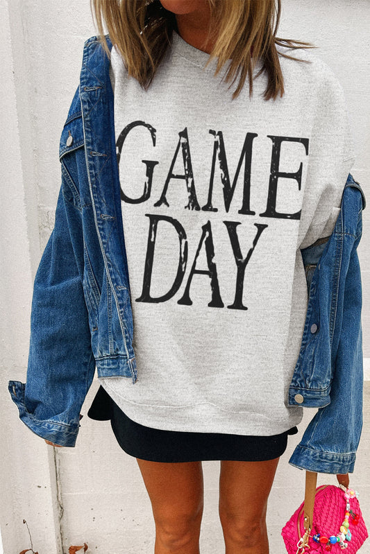 Black Vintage Washed GAME DAY Graphic Baggy Sweatshirt