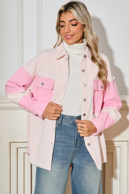 Delicacy Corduroy Two Tone Contrast Exposed Seam Shacket