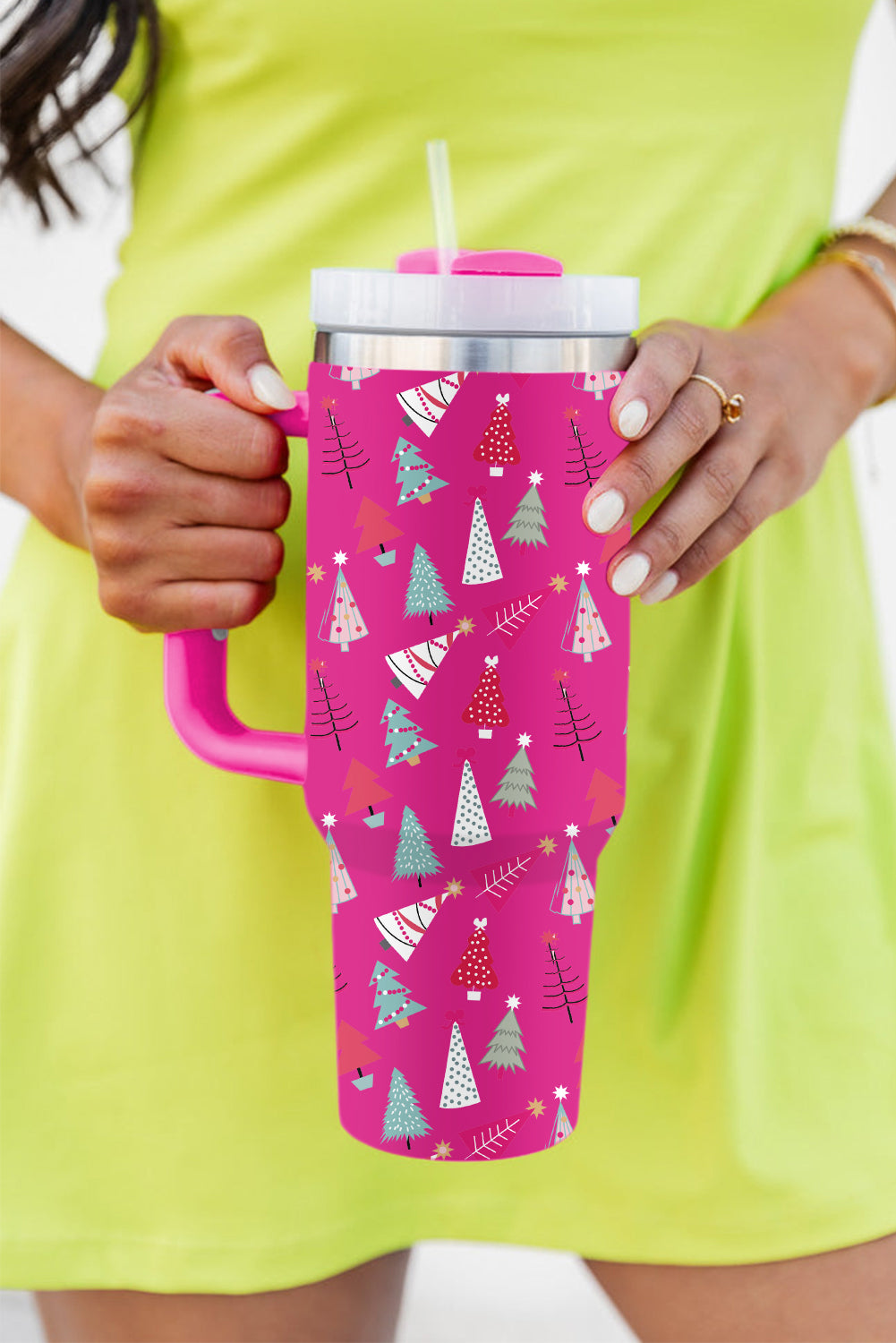 Cartoon Christmas Tree Printed Thermos Cup 40oz