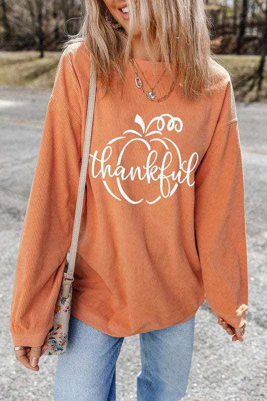 Thanks Graphic Round Neck Long Sleeve Sweatshirt