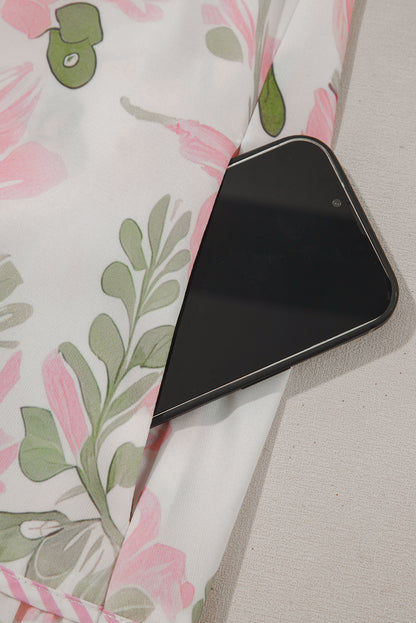 Orange Floral Contrast Edge Layered Short Sleeve Mini Dress