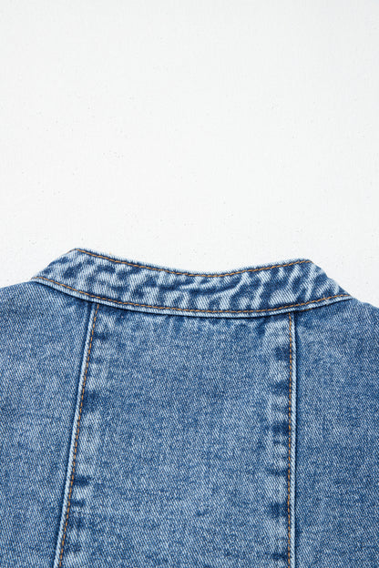 Myosotis Western Belt Button Down Sleeveless Denim Short Dress
