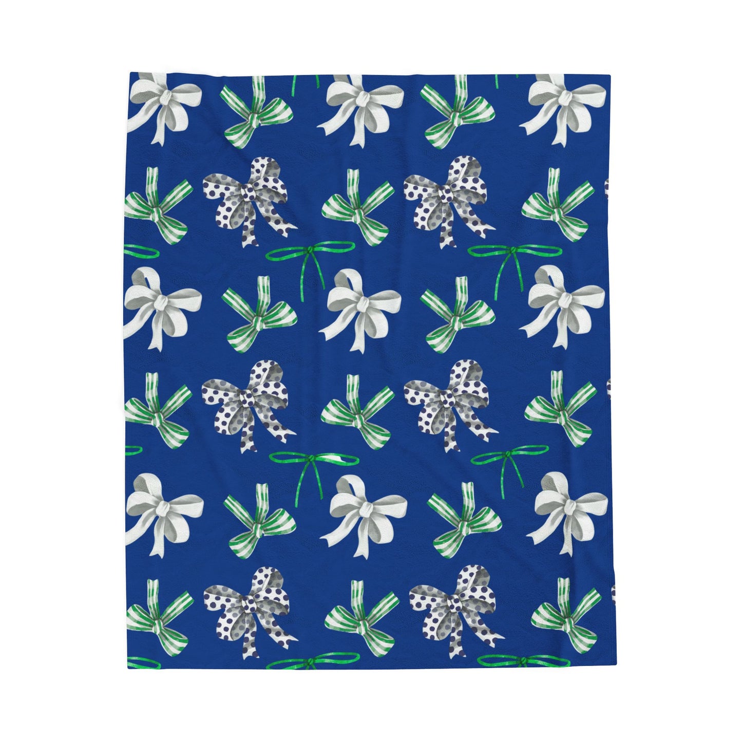 Green, White, and Blue Polka Dot Bow; Plush Blanket -- East Jessamine Colors