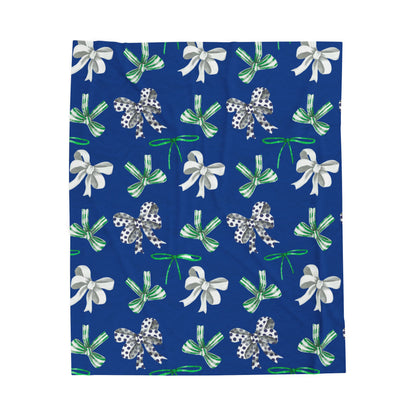 Green, White, and Blue Polka Dot Bow; Plush Blanket -- East Jessamine Colors