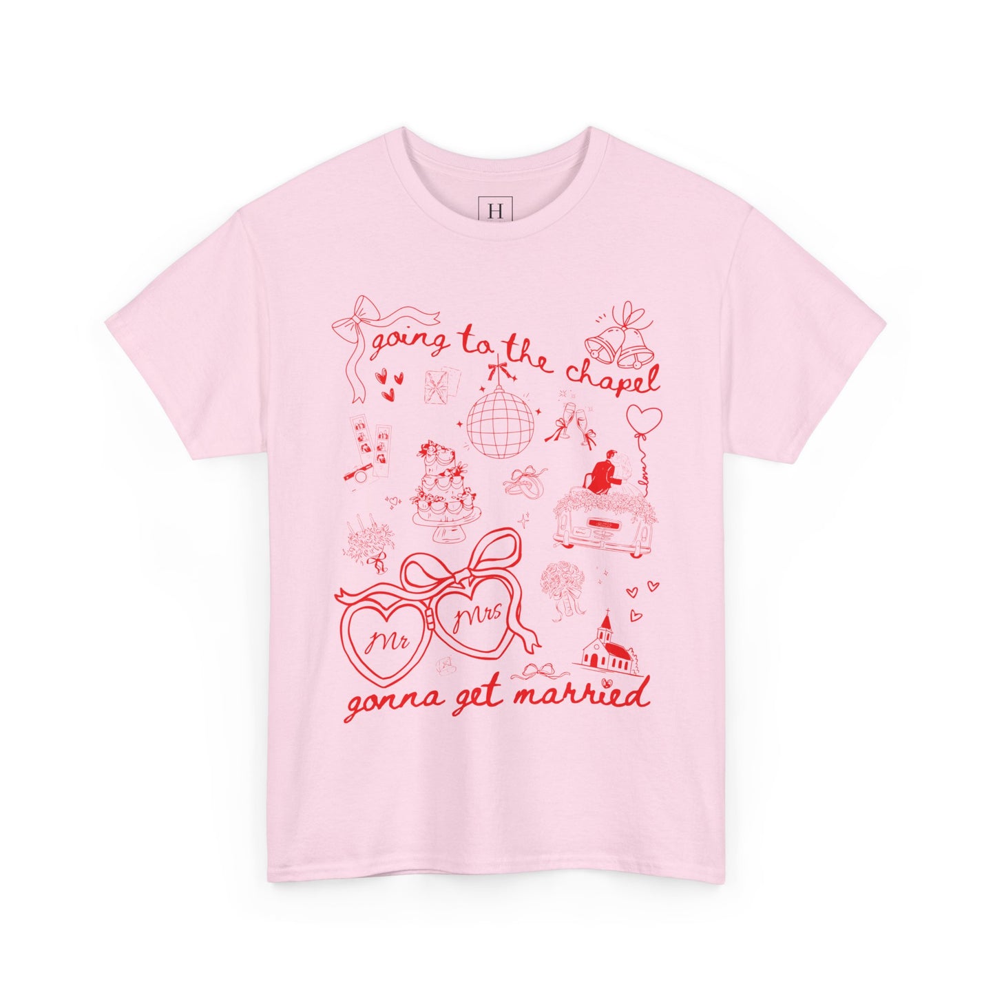 Mr. & Mrs. Red Wedding T-Shirt — "Going to the Chapel" Bridal Tee