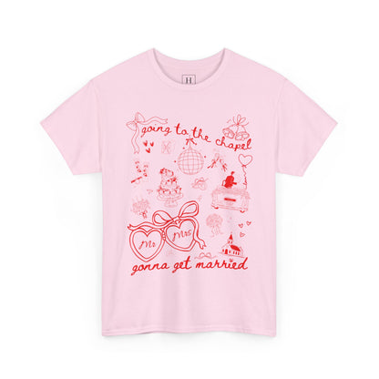 Mr. & Mrs. Red Wedding T-Shirt — "Going to the Chapel" Bridal Tee