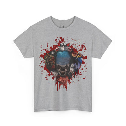 Halloween; Classic Horror Characters with Pennywise and Blood Splatter -- Unisex