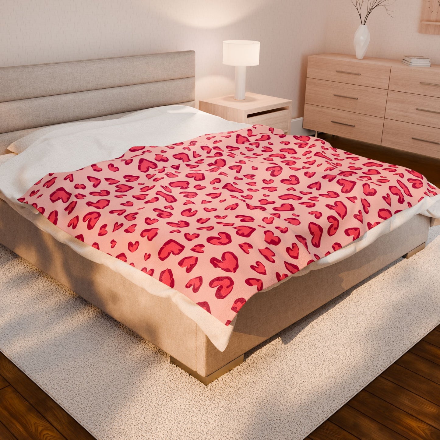 Velveteen Plush Blanket — Pink Heart Cheetah Print Cozy Throw