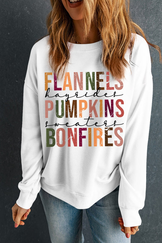 Fall Letter Graphic Round Neck Long Sleeve Sweatshirt