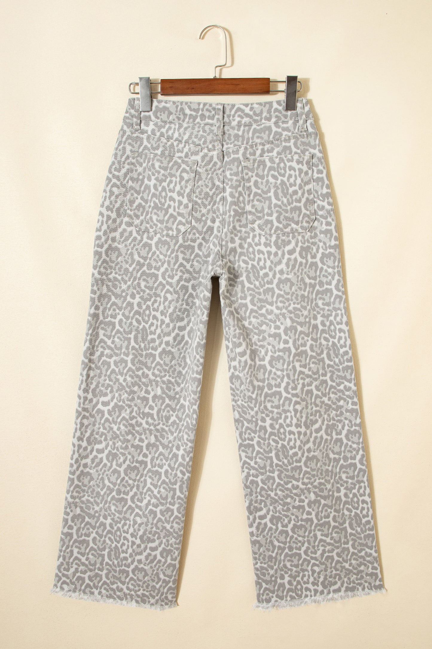 Sky Blue Leopard Frayed Edge Wide Leg High Waist Jeans