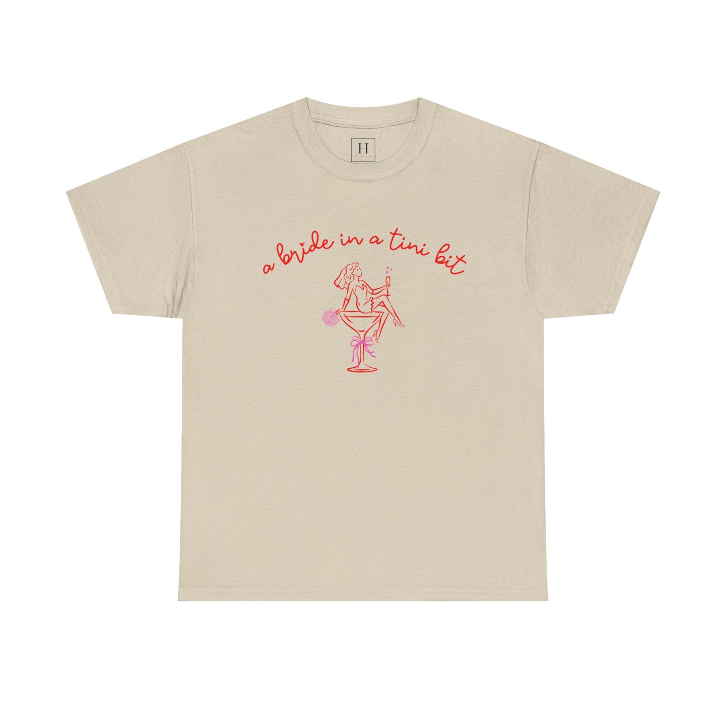 Bride in a Tiny Bit Martini Tee — Wedding Bachelorette Party Shirt with Bouquet & Hearts