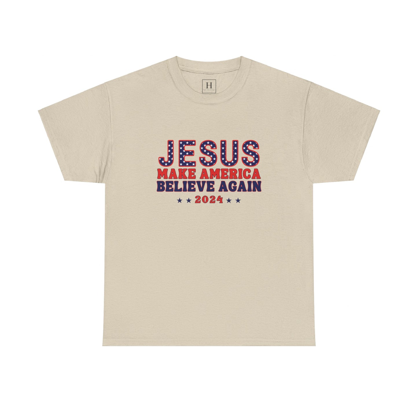 Make America Believe Again 2024 Red White and Blue Christian Unisex Heavy Cotton Tee