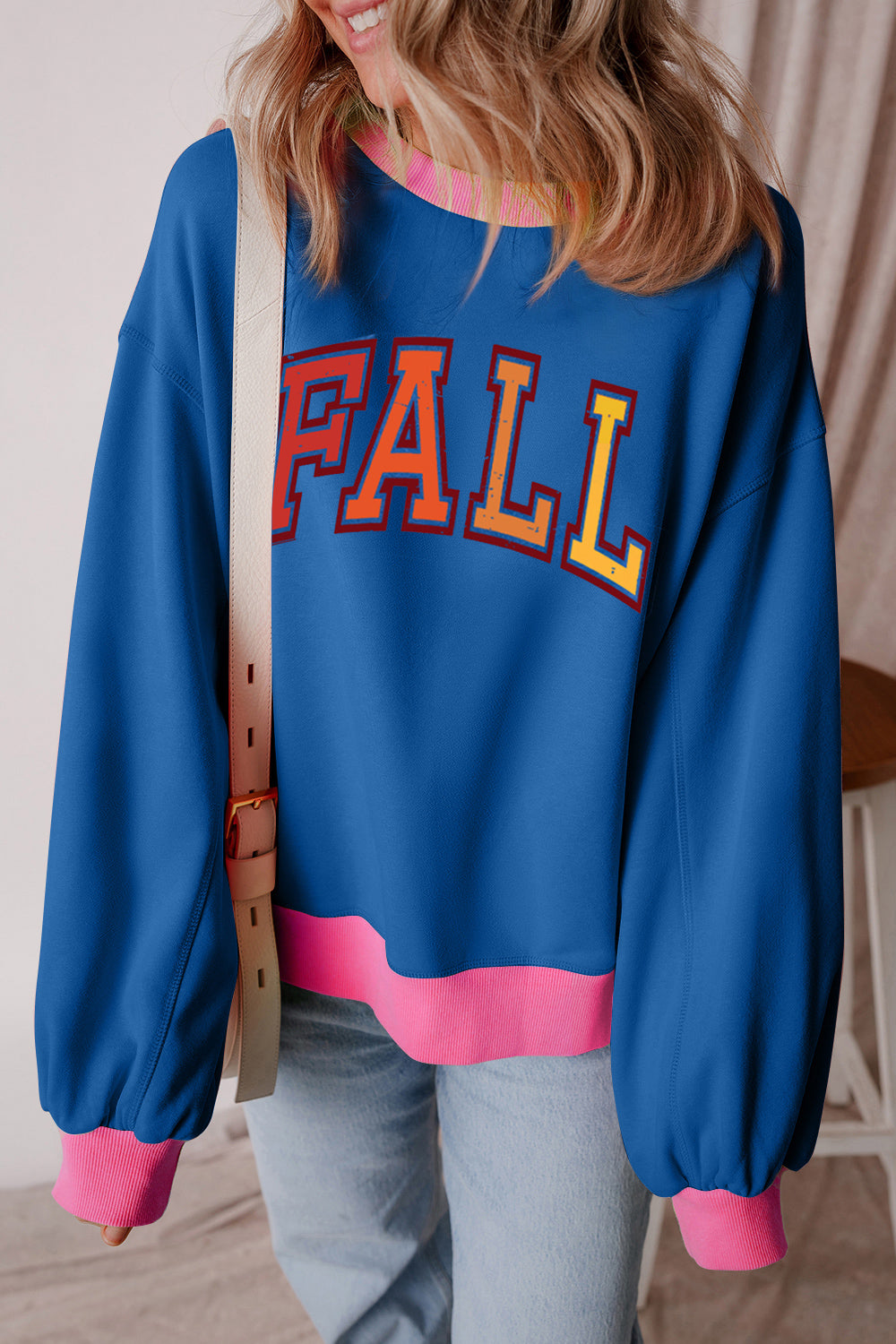Fall Graphic Contrast Long Sleeve Sweatshirt