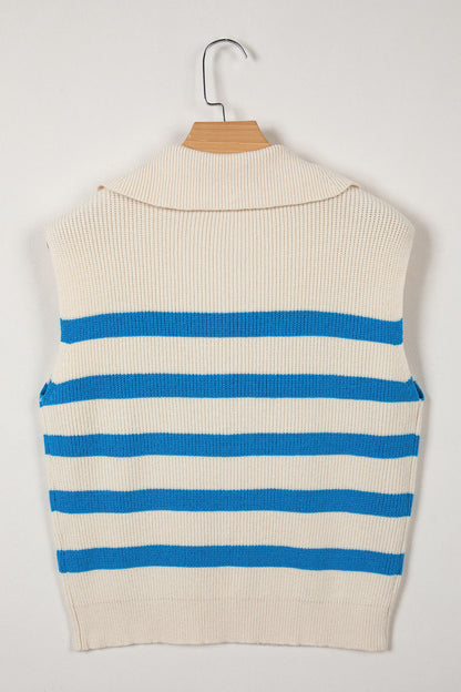Light Blue Ribbed Half Zip Collared Sweater Vest