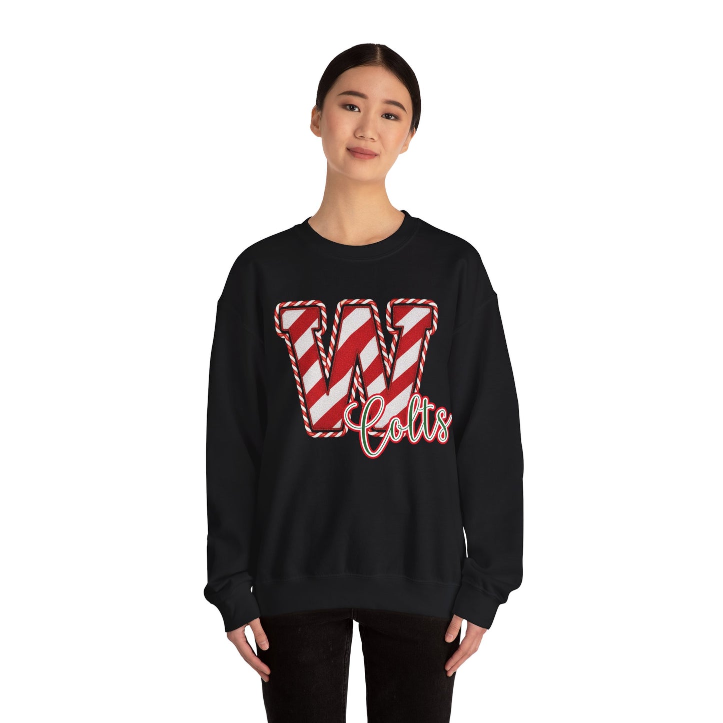 Candy Cane "W" - Colts; Christmas Sweatshirt - Unisex