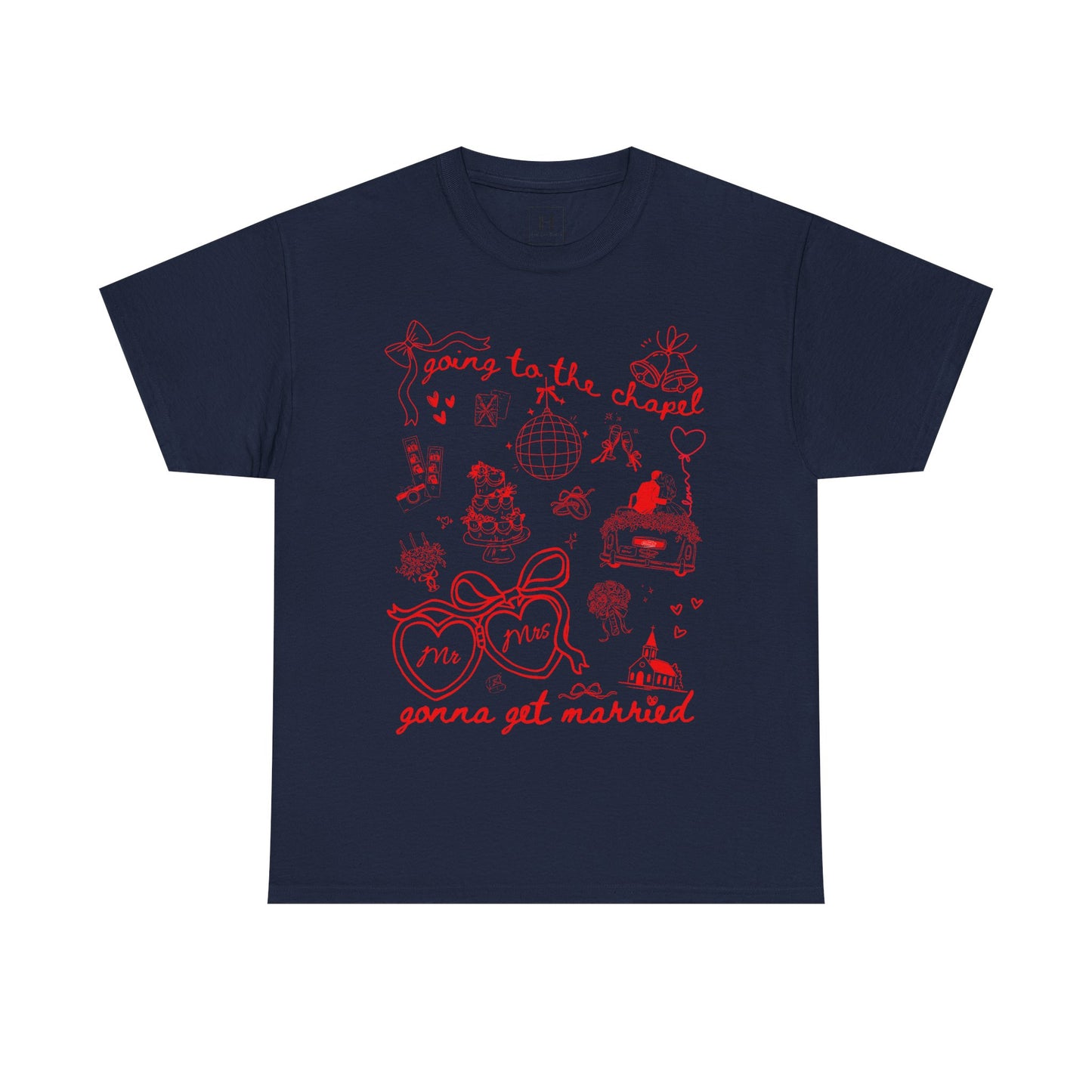 Mr. & Mrs. Red Wedding T-Shirt — "Going to the Chapel" Bridal Tee