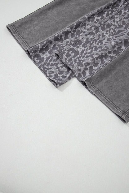 Coffee Mineral Wash Leopard Patchwork Loose Pants
