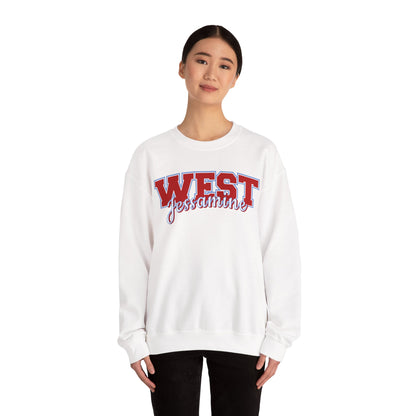 West Jessamine Cheer Crewneck Sweatshirt — Back ‘West Jessamine Cheer’ with Horse Logo - Unisex