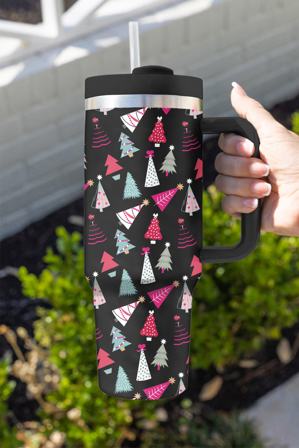 Cartoon Christmas Tree Printed Thermos Cup 40oz