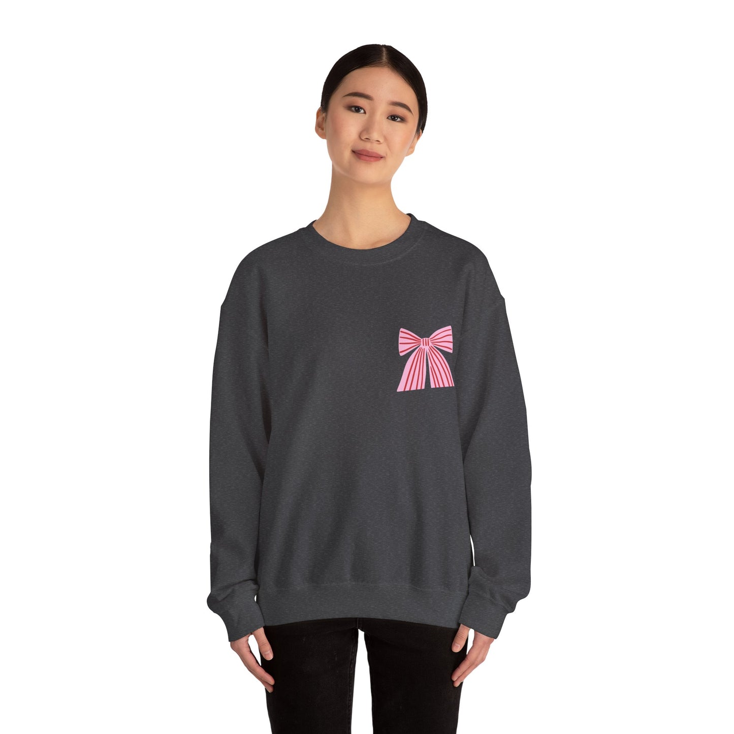 Faith Crewneck Sweatshirt — "Jesus Loves You" Pink & Red Bows - Front & Back