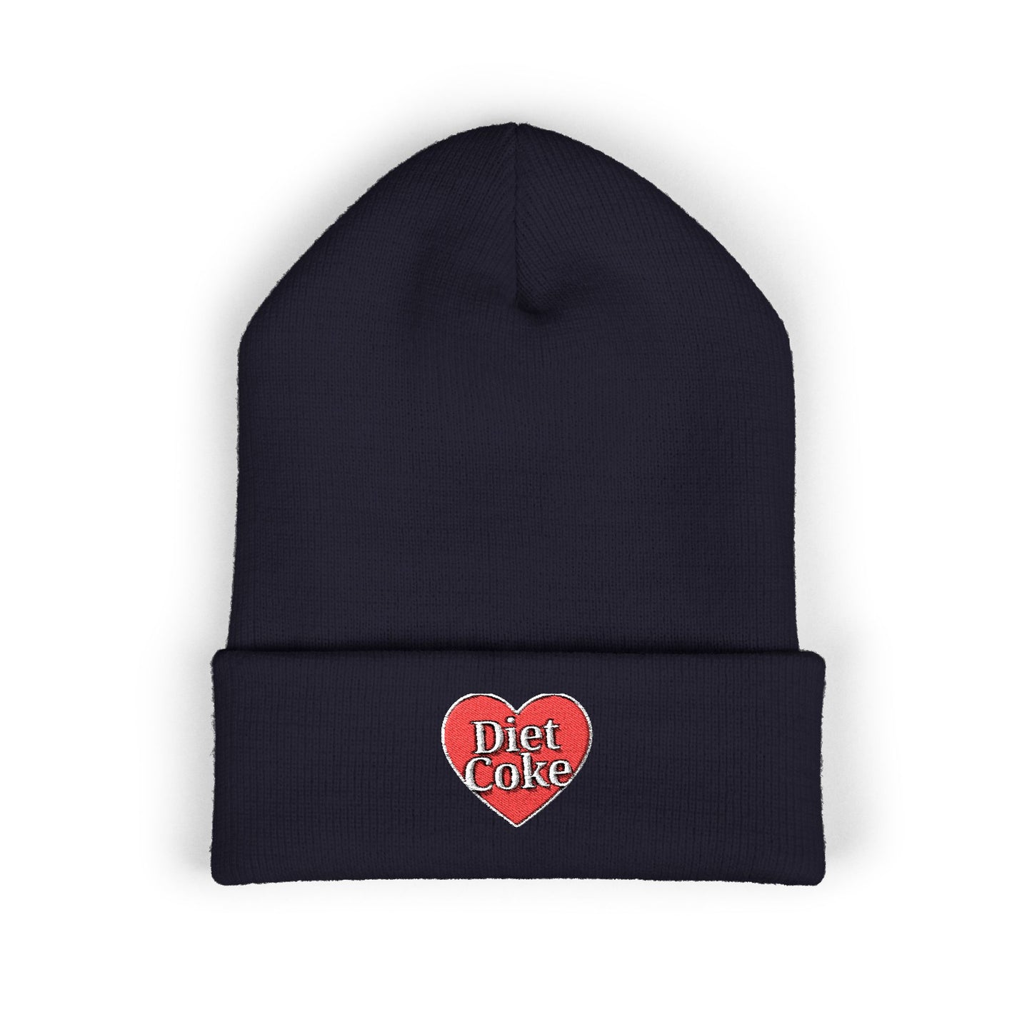"Diet Coke" Heart Embroidered Cuffed Beanie — Classic Script Winter Hat