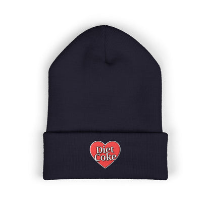 "Diet Coke" Heart Embroidered Cuffed Beanie — Classic Script Winter Hat
