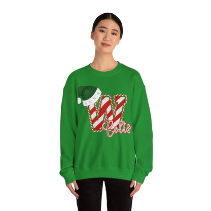 Candy Cane "W" with Green Santa Hat; Colts - Christmas Sweatshirt - Unisex