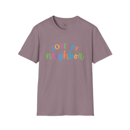 Bright Rainbow Color Love Thy Neighbor Christian T-shirt