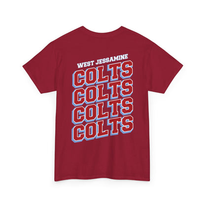 (W) Logo on Front; West Jessamine COLTS on Back —  Front & Back Unisex T-Shirt