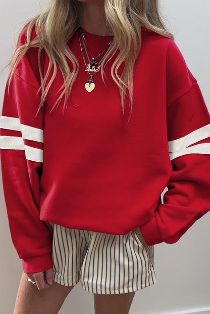 Navy Blue Varsity Striped Detail Drop Shoulder Oversized Sweatshirt
