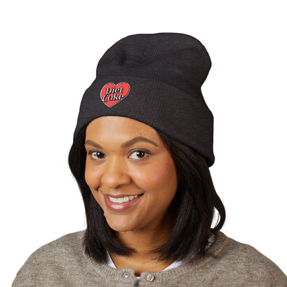 "Diet Coke" Heart Embroidered Cuffed Beanie — Classic Script Winter Hat