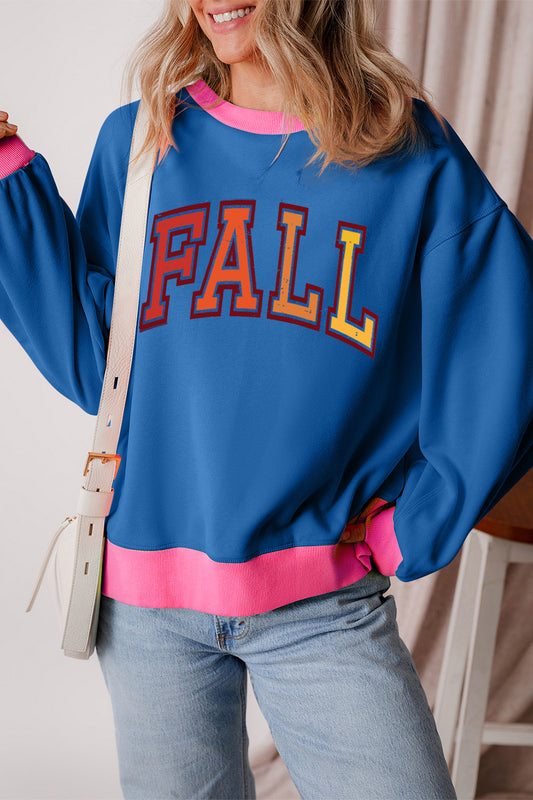 Fall Graphic Contrast Long Sleeve Sweatshirt