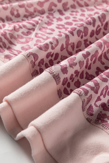 Khaki Leopard Print Patchwork Crew Neck Sweatshirt