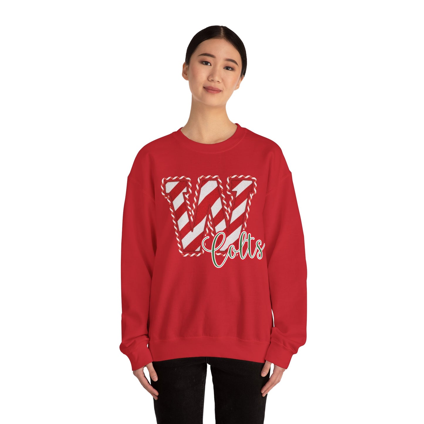 Candy Cane "W" - Colts; Christmas Sweatshirt - Unisex