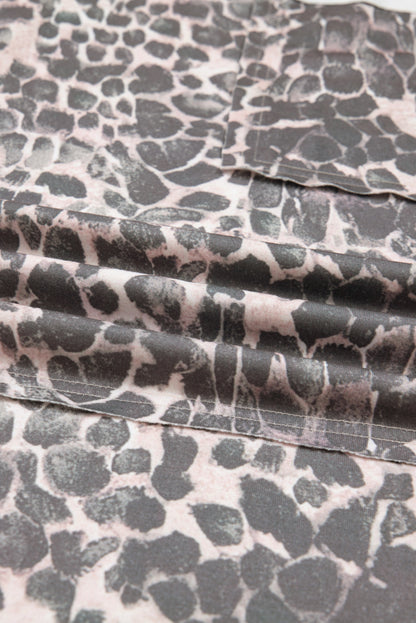 Khaki Plus Size Leopard Print Raw Edge Patch Pocket Drawstring Loose Pants