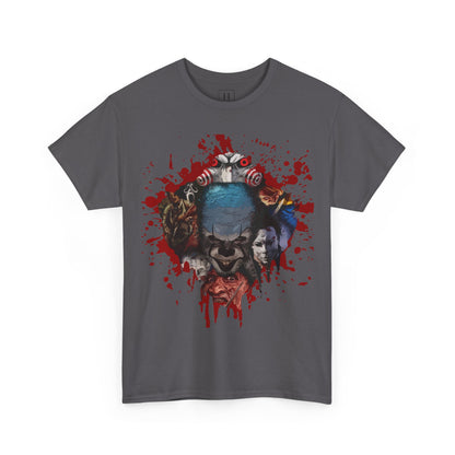 Halloween; Classic Horror Characters with Pennywise and Blood Splatter -- Unisex