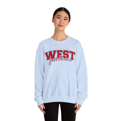 West Jessamine Cheer Crewneck Sweatshirt — Back ‘West Jessamine Cheer’ with Horse Logo - Unisex