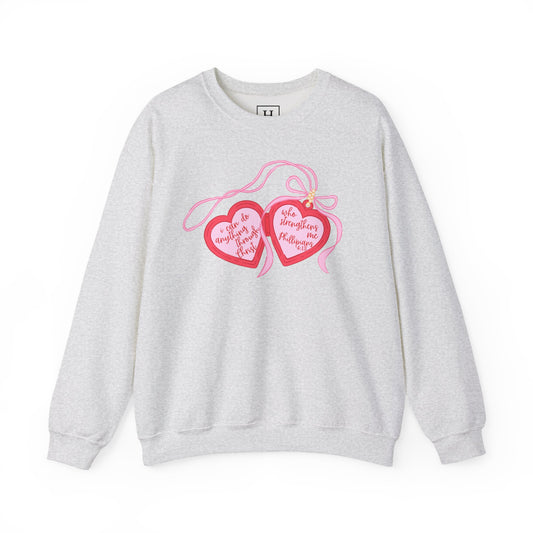 Faith Crewneck Sweatshirt — "I Can Do All Things Through Christ" Pink Heart Locket